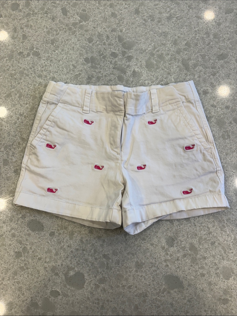Vineyard Vines White Shorts with Pink Whale Embroidery